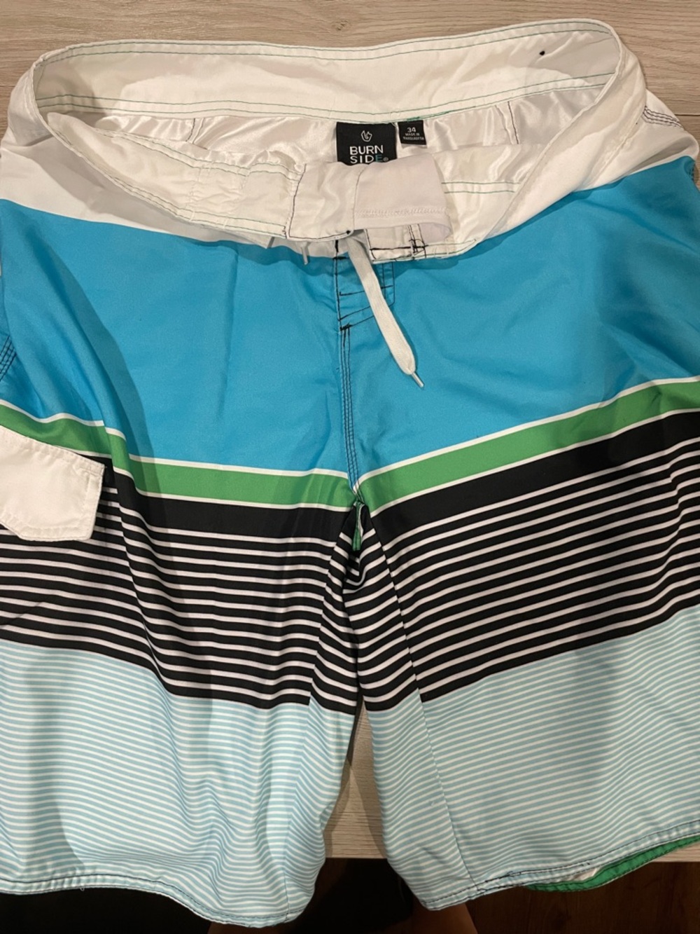 burnside Turquoise & Green Stripe Men’s Swim Board Shorts